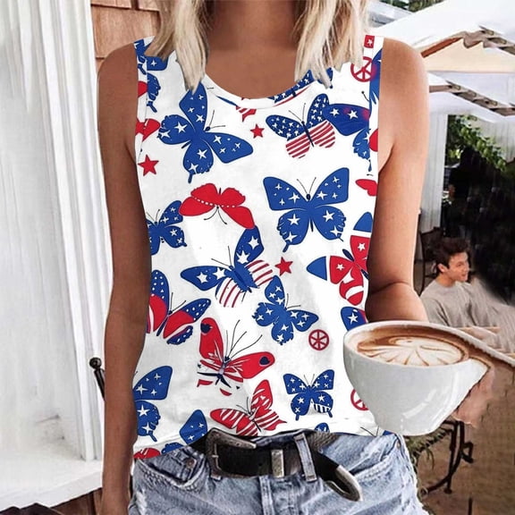 VKOYWKM Summer Tank Tops Women 4th of July Independence Day Graphic Tank Shirts Sleeveless Crewneck Patriotic Tops