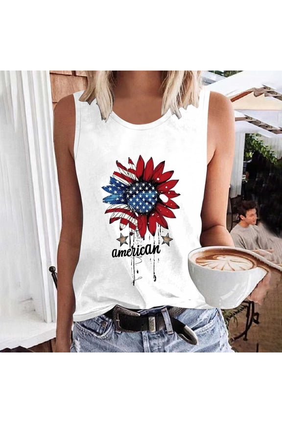Summer Tank Tops for Women 4th of July American Flag Graphic Tank Top Independence Day Patriotic Tops Sleeveless Crew Neck Tank Shirts