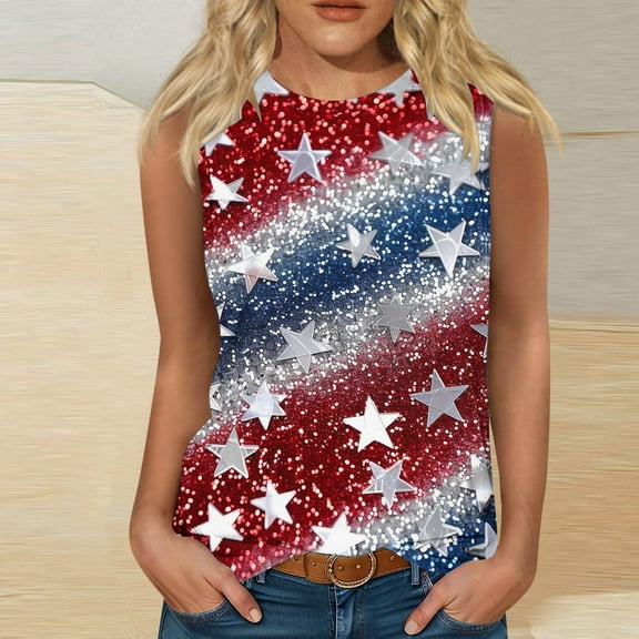 VKOYWKM Tank Tops for Women 4th of July American Flag Tanks Patriotic Tank Shirts Independence Day Sleeveless Tops Casual Crew Neck Star Stripe Graphic Tees