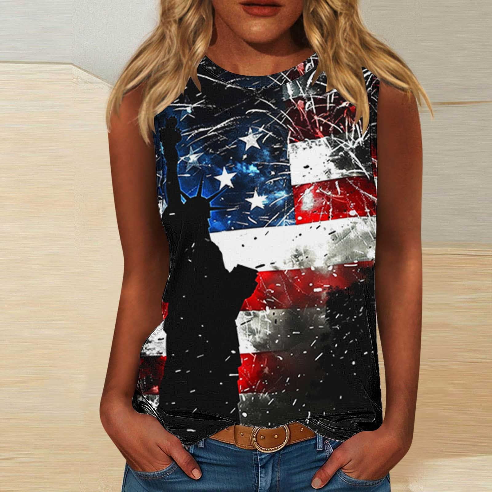 Zylkor Women's USA Flag Tank Top - 4th Of July Patriotic Stars & Stripes Print, Sleeveless Casual Shirt - View #7