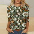 thumbnail image 1 of VKOYWKM Thanksgiving Shirts for Women 3/4 Sleeve Blessed Tops Pumpkin Graphic Tees Casual Crewneck Thankful T Shirts Halloween Shirt, 1 of 5