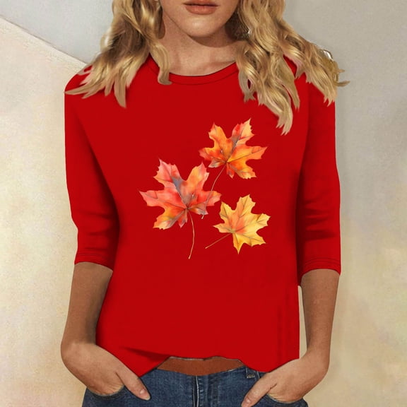 VKOYWKM Thanksgiving Shirts for Women 3/4 Sleeve Blessed Tops Pumpkin Graphic Tees Casual Crewneck Thankful T Shirts Halloween Shirt