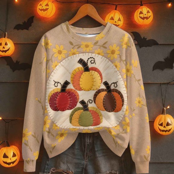 VKOYWKM Thanksgiving Sweatshirt for Women Pumpkin Graphic Oversized Pullover Long Sleeve Crew Neck Fall Sweatshirts Thankful Gifts Loose Fit Holiday Sweatshirt