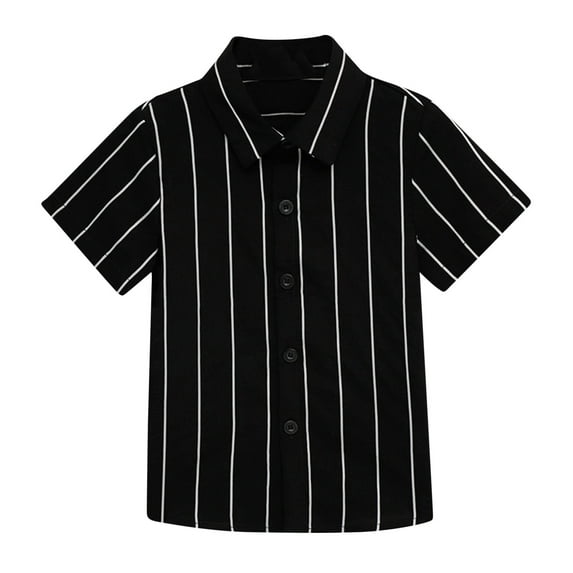 VKOYWKM Toddler Boys Striped Button Down Shirts Short Sleeve Collar T Shirts Loose Fit Lightweight Summer T-Shirts Black 9 Years