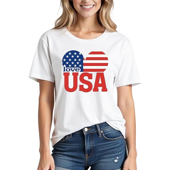 VKOYWKM USA Flag T-Shirt Women Short Sleeve Patriotic Top Stars and Stripes Graphic T Shirts Patriotic Crew Neck Independence Day American Flag Tees