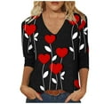 thumbnail image 1 of VKOYWKM Valentine T Shirts Women Cute Graphic Tees Valentine 3/4 Sleeve Holiday Tops V Neck Loose Fit Family Party Outfits, 1 of 4