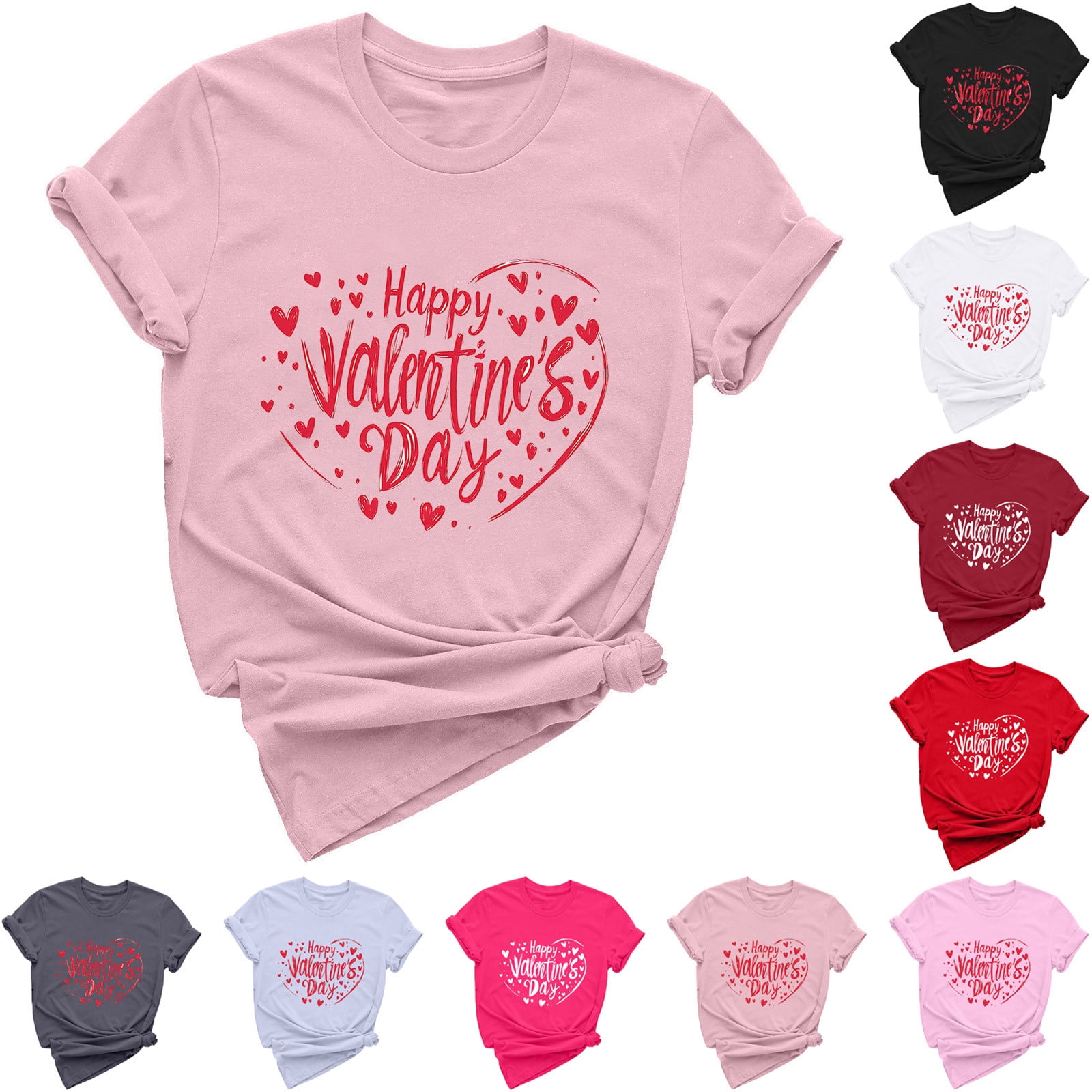 VKOYWKM Valentine's Day Heart Tops for Women Romantic Love Graphic Tees ...