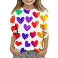 thumbnail image 1 of VKOYWKM Valentine's Day Tees for Girls Heart Graphic Shirts 3/4 Sleeve Crew Neck Romantic Blouses, 1 of 4