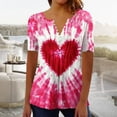 thumbnail image 1 of VKOYWKM Valentine's Henley Shirts for Women Heart Graphic Tees Empire Waist Tunic Tops Short Sleeve Loose Fit Spring T-Shirt Button V Neck Holiday Party Shirts, 1 of 5