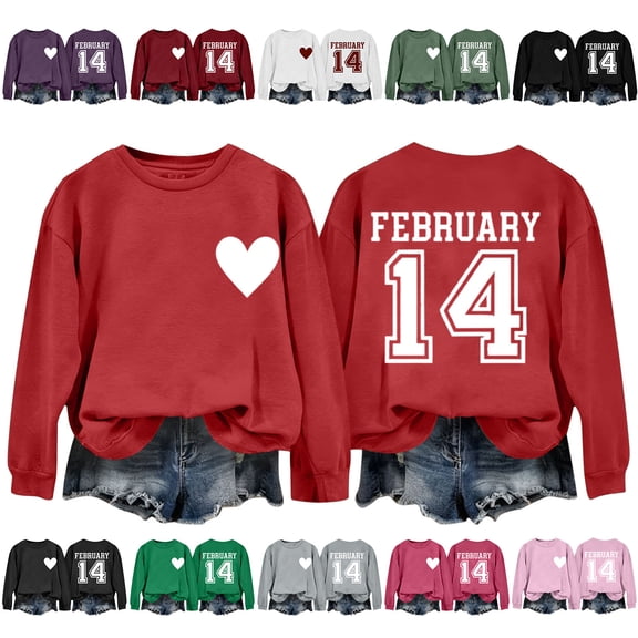 VKOYWKM Valentines Day Shirt Women Funny Letter Print Pullover Long Sleeve Crew Neck Love Heart T-Shirts Romantic Holiday Valentine Tops