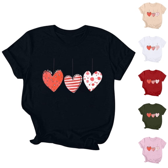 VKOYWKM Valentines Day T-Shirt for Women Cute Love Heart Graphic Tees Holiday Crewneck Tops Casual Short Sleeve T Shirts Valentine Gift Top Spring Fashion