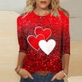 thumbnail image 1 of VKOYWKM Valentines Day T Shirts for Women 3/4 Sleeve Cute Love Heart Print T-Shirts Womens Tops Holiday Crew Neck Spring T Shirts Romantic Heart Top, 1 of 5