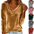 thumbnail image 1 of VKOYWKM Velvet Tops for Women Vintage Soft Cowl Neck Velour Shirts Long Sleeve Dressy Casual Tunic Shirt Office Work Clothes, 1 of 10