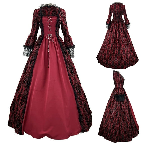 VKOYWKM Victorian Dresses for Women 18th Century Rococo Ball Gowns Medieval Renaissance Dress Corset Flare Sleeve Laca Patchwork Maxi Dress Masquerade Gowns