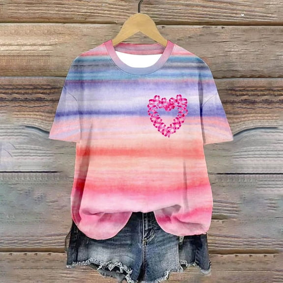 VKOYWKM Women Cancer Shirts Pink Ribbon Graphic Tees Breast Cancer Awareness T-Shirt Inspirational Breast Cancer Crew Neck Short Sleeve Tee Tops