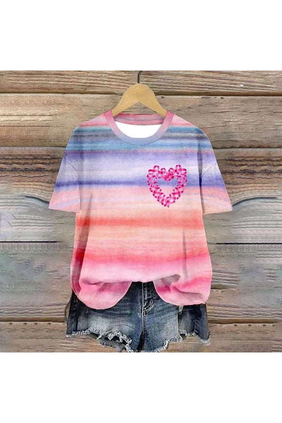 Women Cancer Shirts Pink Ribbon Graphic Tees Breast Cancer Awareness T-Shirt Inspirational Breast Cancer Crew Neck Short Sleeve Tee Tops