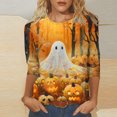 thumbnail image 1 of VKOYWKM Women Ghost Shirts 3/4 Length Sleeve Women Tops Funny Graphic T Shirt Crew Neck Loose Party Tops Halloween Spooky Print Tees, 1 of 5