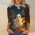 thumbnail image 1 of VKOYWKM Women Halloween Pumpkin T Shirts 3/4 Sleeve Tops Spooky Graphic Tees Fall Crew Neck Loose Fit Party Halloween T-Shirts, 1 of 5