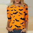 thumbnail image 1 of VKOYWKM Women Halloween Shirts 3/4 Sleeve Tops Funny Bat Graphic Tees Holiday Crew Neck Halloween Party Shirts Tunic Top, 1 of 5