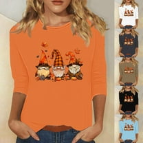 VKOYWKM Women Halloween Tops 3/4 Sleeve Cute Graphic T Shirts Loose Fit Crew Neck T-Shirts Halloween Costumes