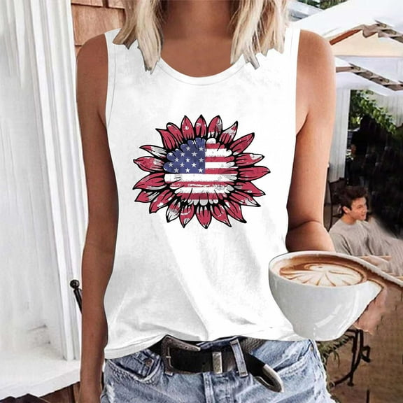 VKOYWKM Women Red White and Blue Tank Tops American Flag Patriotic Tops Sleeveless Crew Neck Tanks Independence Day Tank Shirts