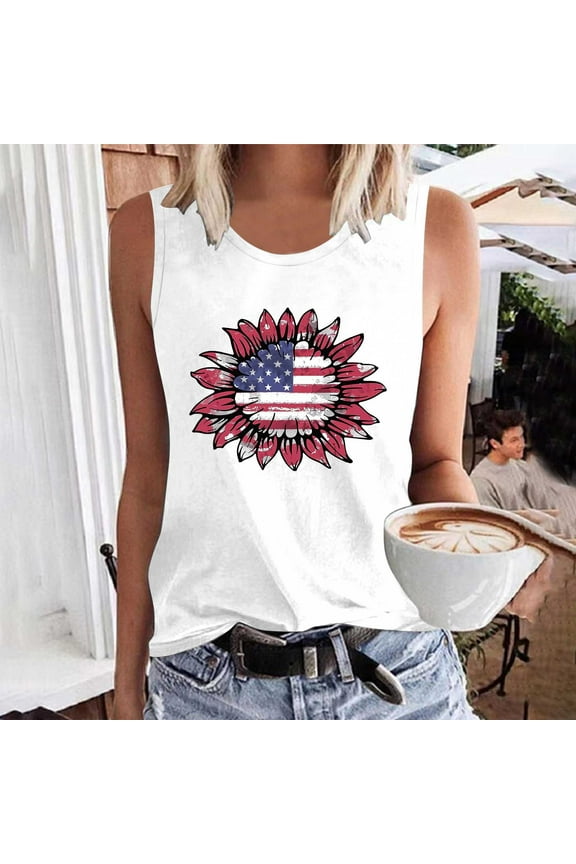 Women Red White and Blue Tank Tops American Flag Patriotic Tops Sleeveless Crew Neck Tanks Independence Day Tank Shirts