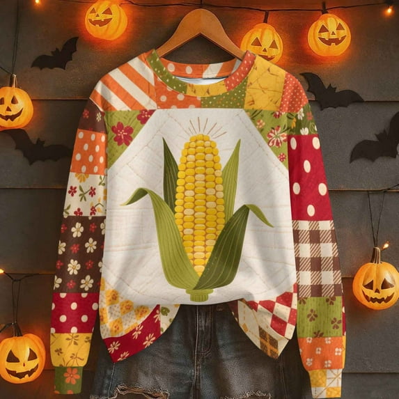 VKOYWKM Women Sweatshirt Thanksgiving Long Sleeve Fall Sweatshirt Thanksgiving Graphic Sweatshirts Oversized Crew Neck Pullover Vintage Thankful Sweatshirt