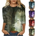 thumbnail image 1 of VKOYWKM Women Tops Halloween 3/4 Sleeve T-Shirts Halloween Graphic Casual Crew Neck Fall Tunic Top, 1 of 6