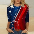 thumbnail image 1 of VKOYWKM Women's 3/4 Sleeve Tops 4th of July Independence Day Shirts American Flag Print Tees Patriotic Crew Neck Red White and Blue Blouses, 1 of 5