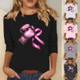thumbnail image 1 of VKOYWKM Women's 3/4 Sleeve Tops Breast Cancer Awareness Shirts Inspirational Cancer Crew Neck Loose Fit Pink Ribbon Graphic Tee, 1 of 5