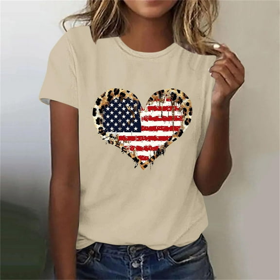 VKOYWKM Women's 4th of July T-Shirts American Flag Independence Day T Shirts Star Stripe Graphic Tees Crew Neck Loose Fit Short Sleeve Memorial Day Gifts T-Shirts