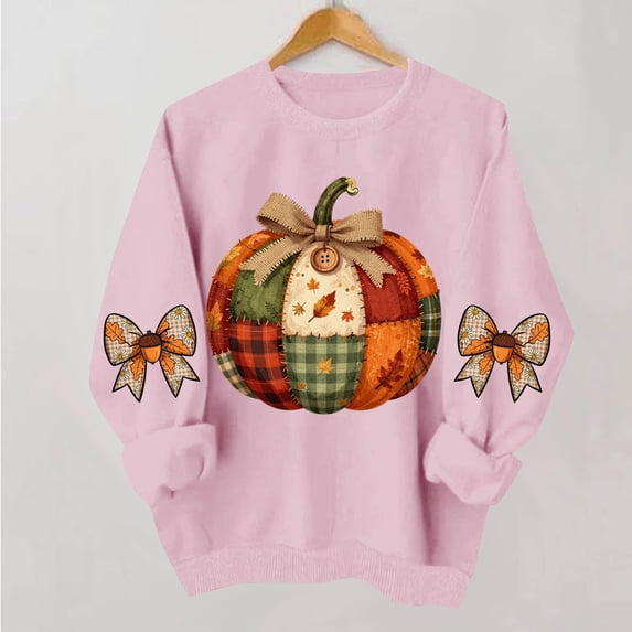 VKOYWKM Women's Fall Thanksgiving Sweatshirt Pumpkin Graphic Crewneck Long Sleeve Pullover Top