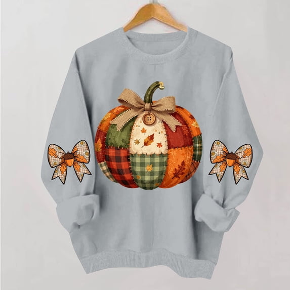 VKOYWKM Women's Fall Thanksgiving Sweatshirt Pumpkin Graphic Crewneck Long Sleeve Pullover Top