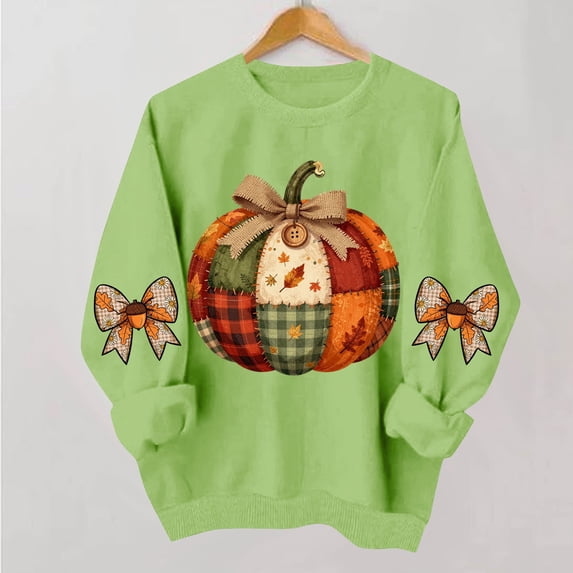 VKOYWKM Women's Fall Thanksgiving Sweatshirt Pumpkin Graphic Crewneck Long Sleeve Pullover Top
