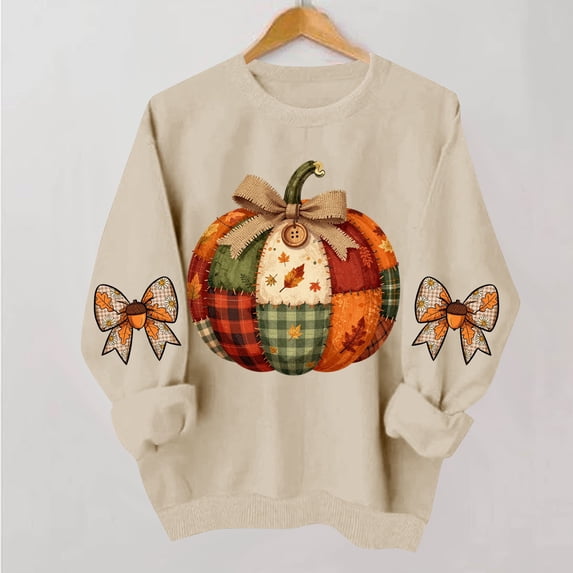 VKOYWKM Women's Fall Thanksgiving Sweatshirt Pumpkin Graphic Crewneck Long Sleeve Pullover Top