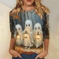 thumbnail image 1 of VKOYWKM Women's Ghost T-Shirts Halloween 3/4 Length Sleeve Women Tops Halloween Spooky Print Crew Neck Pullover Tees Loose Fit Comfy Fall Tunic Tops Halloween Costumes, 1 of 5