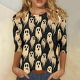 thumbnail image 1 of VKOYWKM Women's Halloween Ghost T Shirts 3/4 Sleeve Funny Graphic T Shirt Crew Neck Loose Vintage Tops Halloween Spooky Print Tees, 1 of 5