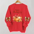 thumbnail image 1 of VKOYWKM Women's Happy Thanksgiving Sweatshirt Funny Letter Pumpkin Print Long Sleeve Crewneck Fall Pullover Tops, 1 of 5