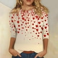 thumbnail image 1 of VKOYWKM Women's Heart Print Tops Valentine's Day T-Shirts 3/4 Sleeve Loose Fit Holiday Tops Spring T-Shirt Casual Crew Neck Romantic Valentine T-Shirts, 1 of 5