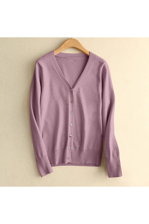 Women's Lightweight Button Down Sweater Cardigan Solid Long Sleeve V Neck Open Front Outerwear Soft Knit Cardigan Sweater Tops