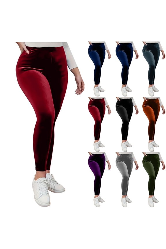 Women's Plus Size Velvet Leggings High Waist Soft Stretchy Leggings Workout Yoga Pants Tummy Contol Velour Trousers