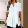 thumbnail image 1 of VKOYWKM Women's Tunic Tops Summer Dressy Casual Blouses Business Work Outfits Solid Short Sleeve Eyelet Tops Button Up V Neck Henley Shirts, 1 of 6