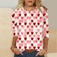 thumbnail image 1 of VKOYWKM Women's Valentine T Shirts Cute Love Heart Print T-Shirts 3/4 Sleeve Crew Neck Valentine Gift Tee Casual Hearts Tops, 1 of 5