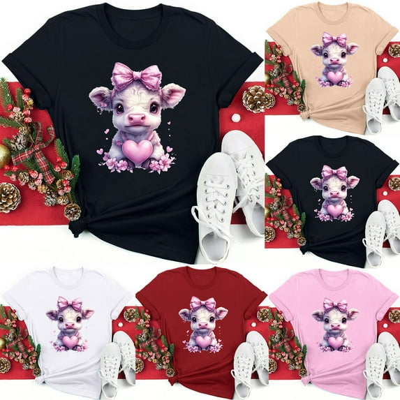 VKOYWKM Women's Valentine's Day Shirts Heart Print Tees Cute Tops Casual Short Sleeve Loose Fit Tees Valentine Round Neck Holiday Tshirt Shirts