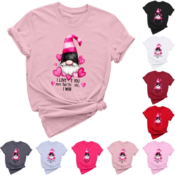 VKOYWKM Women's Valentines Day Tees Cute Heart Print Short Sleeve T-Shirts Holiday Tops Casual Spring Clothes Loose Fit Crew Neck Valentine Tees