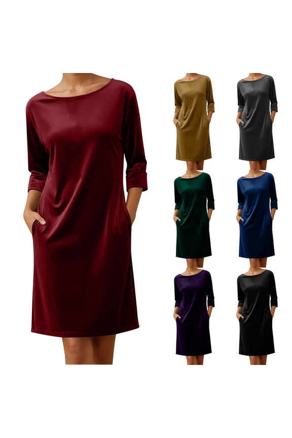 Women's Velvet Dress Vintage Boat Neck Long Sleeve Velour Mini Dress Trendy Spring Fall Casual Dress for Holiday Patry