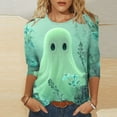 thumbnail image 1 of VKOYWKM Womens 3/4 Sleeve Tops Halloween Ghost Graphic T Shirts Cute Spooky Print Loose Fit Round Neck Party Top, 1 of 5