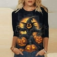 thumbnail image 1 of VKOYWKM Womens 3/4 Sleeve Tops Halloween Shirts Halloween Pumpkin Witch Graphic T Shirts Halloween Party Blouse Crew Neck Loose Spooky T-Shirts, 1 of 5