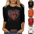 thumbnail image 1 of VKOYWKM Womens 3/4 Sleeve Tops Valentines Day Shirts Love Heart Print Tees Casual Crew Neck Holiday Tops Classic Romantic Valentine Cute Clothes, 1 of 5