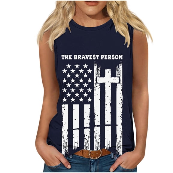 VKOYWKM Womens American Flag Tank Tops 4th of July Sleeveless Shirts Patriotic Crew Neck Loose Fit Memorial Day Vest Top
